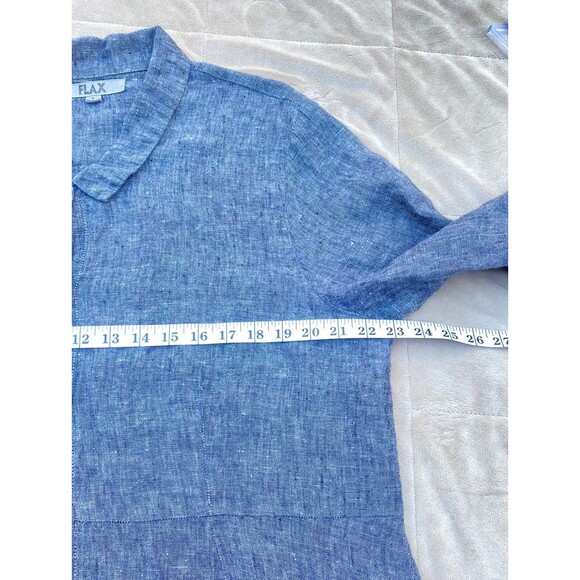 Flax Size Large L Dark Gray Button Down Linen Shirt Peplum Lagenlook Coastal - Picture 15 of 16